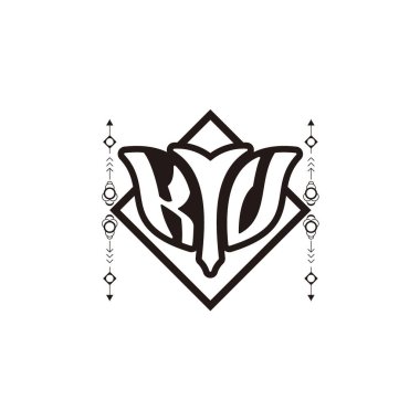 İlk harfler ok ve yay, beyaz ve siyah, dekoratif kareler. beyaz arkaplanda izole