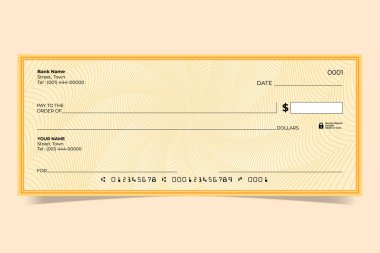 Mavi Guilloche ve Temiz Düzen ile Banka Çek Vektörü