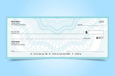 Mavi Guilloche Banka Çek Şablonu Düzenlenebilir Vektör Tasarımı