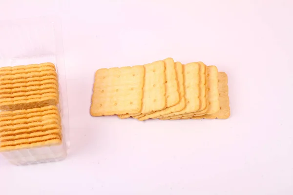Biscoitos Cracker Fundo Branco — Fotografia de Stock