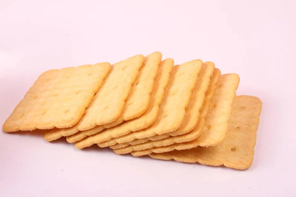 Biscoitos Cracker Fundo Branco — Fotografia de Stock