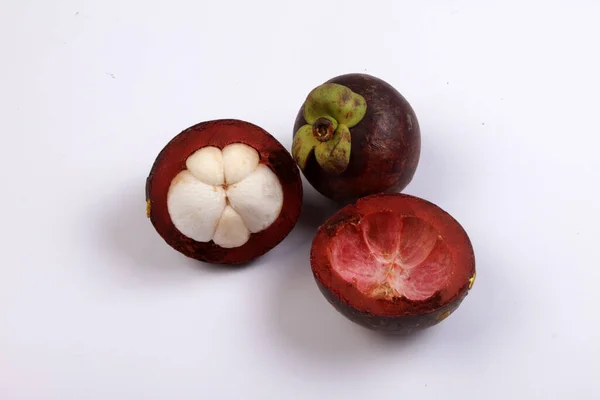 Frutti Mangostano Isolati Bianco — Foto Stock