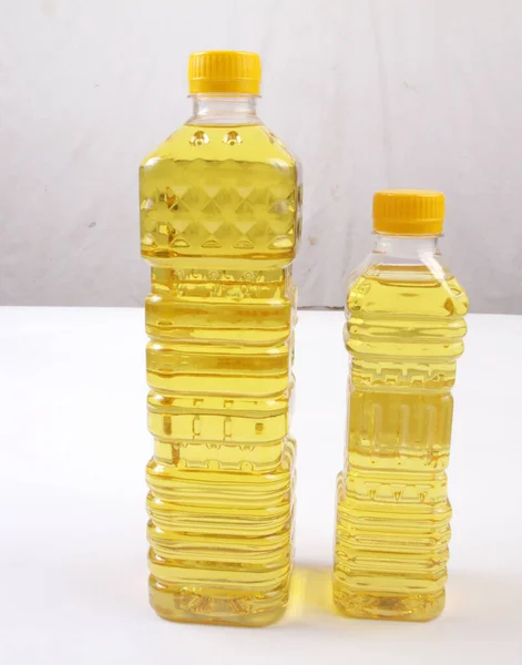 Bottiglie Olio Vegetale Isolato Sfondo Bianco — Foto Stock