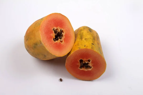 Verse Rijpe Papaya Witte Achtergrond — Stockfoto