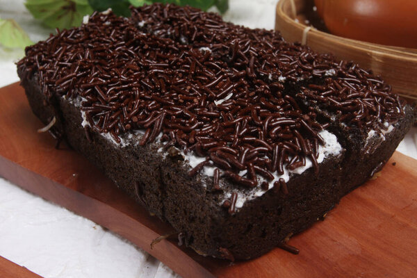 chocolate brownies on table.