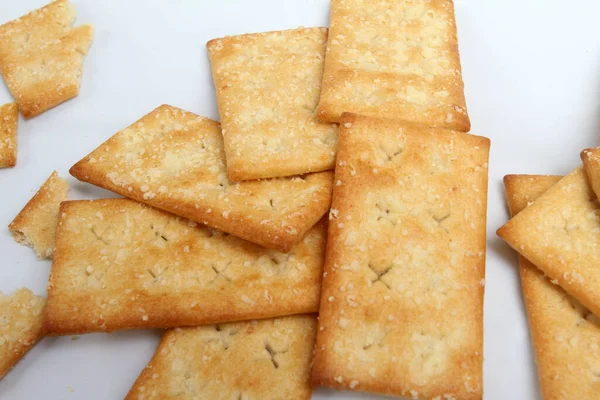 Крекери Печиво Ізольовані Білому Тлі — стокове фото