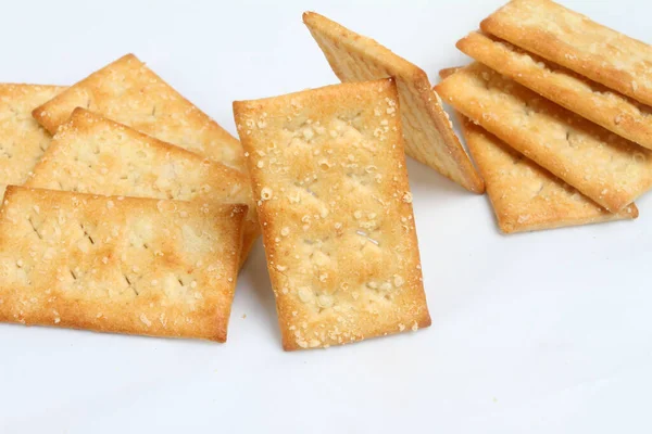Crackers Biscuits Isolated White Background — Stock Photo, Image