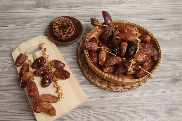 Dates Dried Fruits Wooden Background — Stockfoto