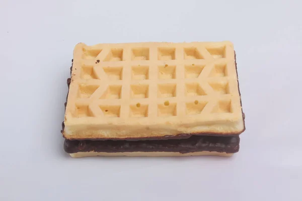 Beyaz Arkaplanda Çikolatalı Waffle — Stok fotoğraf