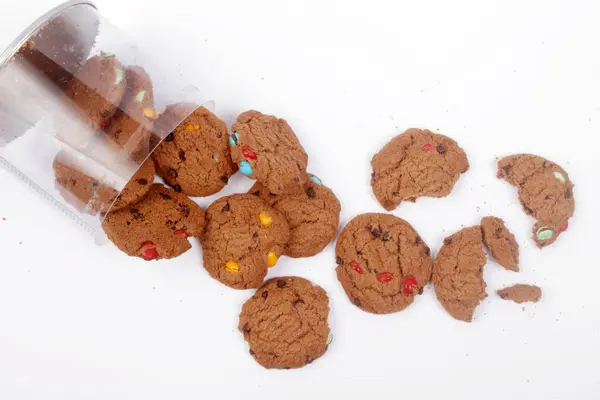 Une Bouteille Verre Pleine Biscuits Avec Divers Chocolats — Photo