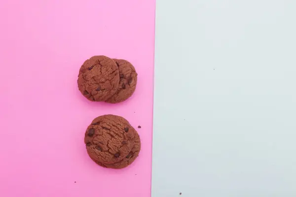 Biscuits Chocolat Avec Ruban Rose — Photo