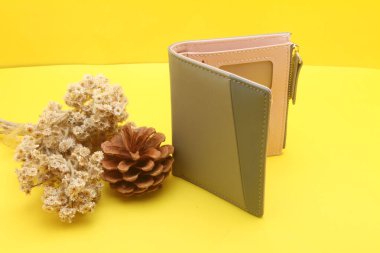 Işık arkaplan üzerinde kuru yaprakları olan modern defter