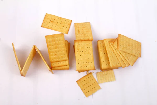 Biscoitos Crocantes Isolados Fundo Branco — Fotografia de Stock