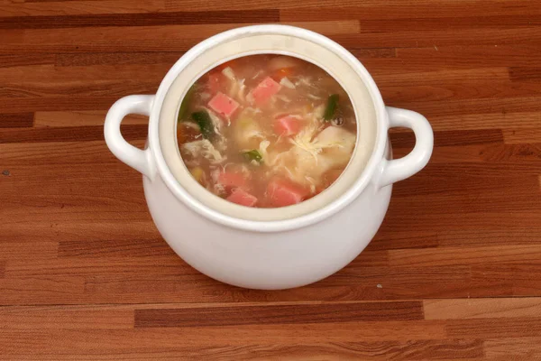 Миска Гарячого Курячого Вершкового Супу Овочами Домашня Їжа — стокове фото