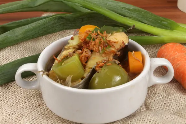 Sopa Peixe Com Legumes Cozinha Caseira — Fotografia de Stock