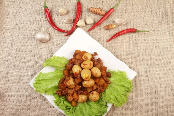 Pikantní Vejce Talíři Asijské Jídlo — Stock fotografie