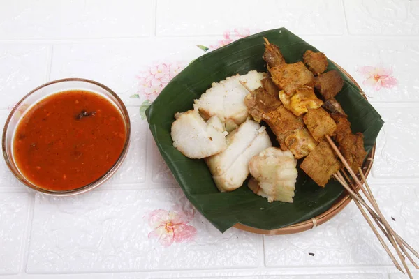 Satay Padang Comida Tradicional Indonésia Comida Asiática — Fotografia de Stock