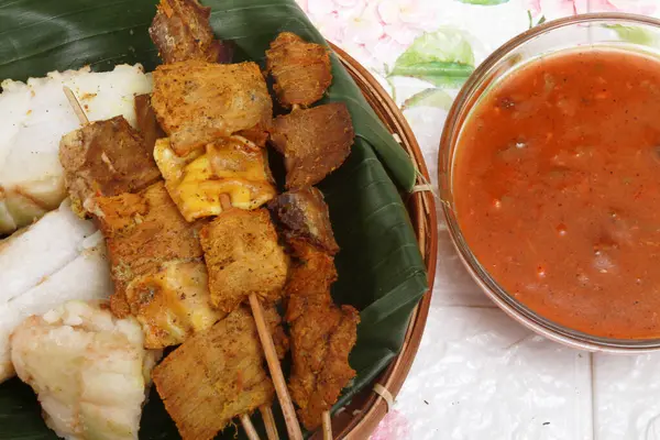 Satay Padang Makanan Tradisional Indonesia Makanan Asia — Stok Foto