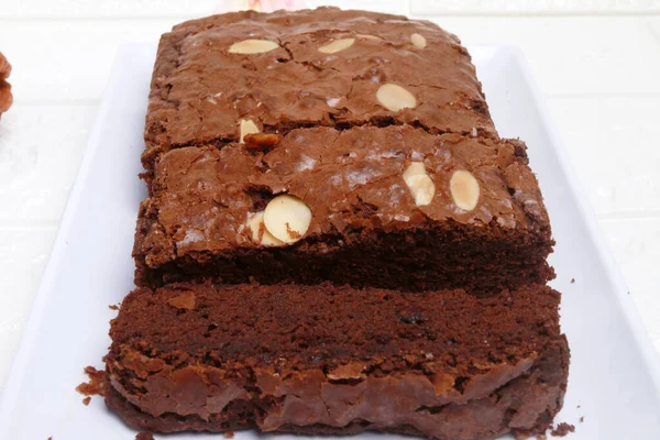 Brownies Chocolate Plato Blanco — Foto de Stock
