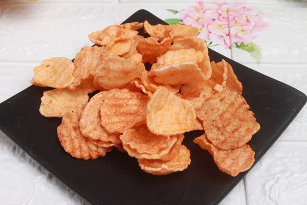 Potato Chips Salt Ketchup — Stock Photo, Image
