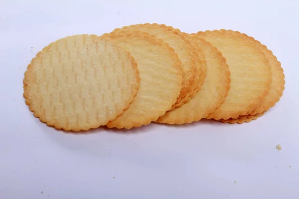 Ένα Κοντινό Πλάνο Ενός Σωρού Cookies Που Απομονώνονται Λευκό Φόντο — Φωτογραφία Αρχείου