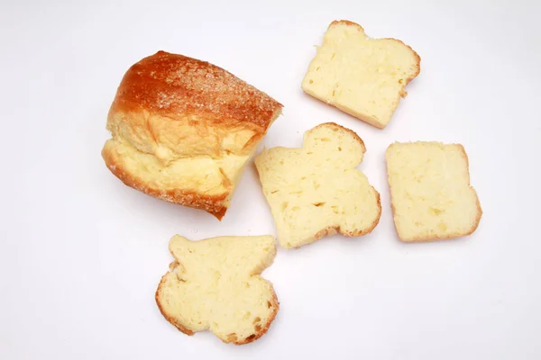 Ένα Κομμάτι Ψωμί Λευκό Φόντο — Φωτογραφία Αρχείου
