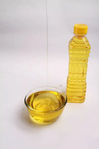 Cooking Oil Glass Bottle White Background — Stock Photo, Image