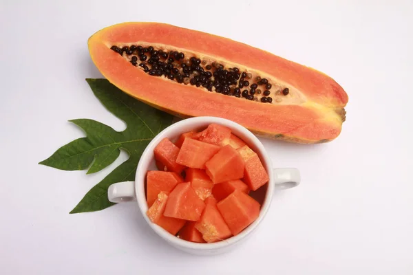 Slice Ripe Papaya White Background — Stock Photo, Image