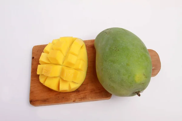 Fresh Ripe Mango Fruit Wooden Board — Stock Photo, Image