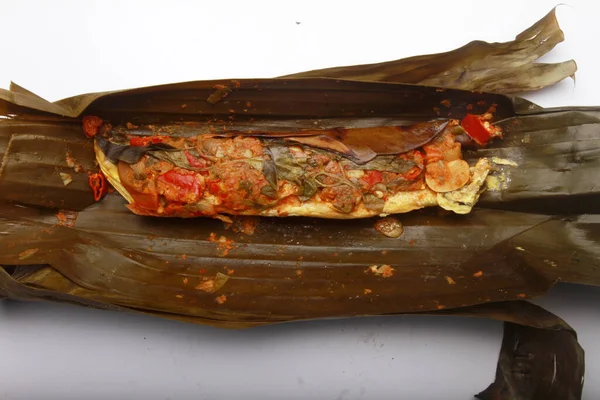 Cibo Asiatico Pepes Ikan Cottura Del Pesce Con Spezie — Foto Stock