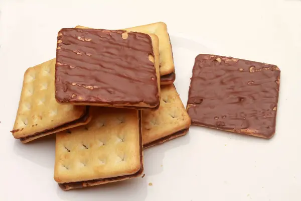 Kekse Cracker Schokolade Auf Weißem Hintergrund — Stockfoto