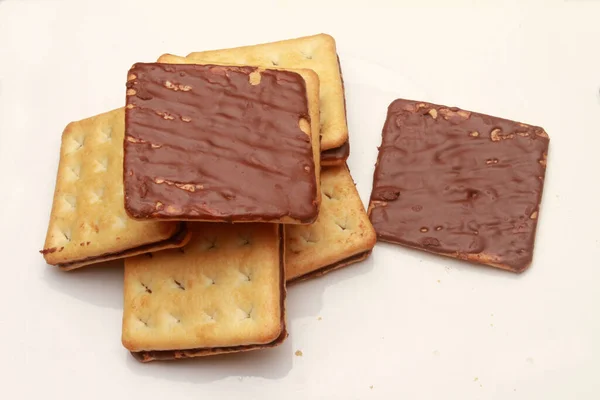 Kekse Cracker Schokolade Auf Weißem Hintergrund — Stockfoto