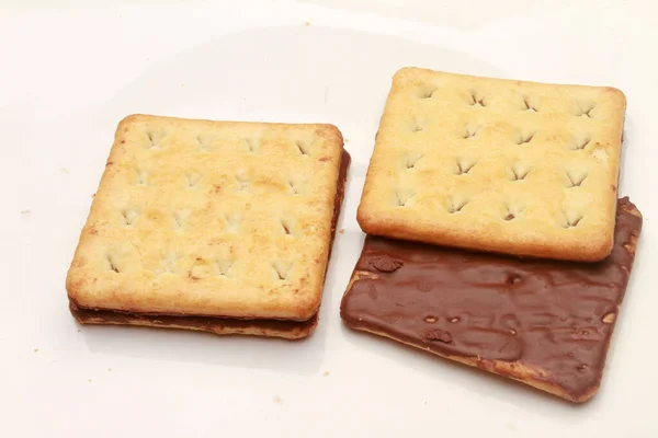 Keks Cracker Schokolade Auf Weißem Hintergrund — Stockfoto