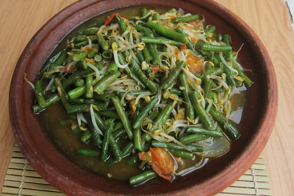 Жареная Тарелка Длинными Бобами Азиатская Кухня — стоковое фото