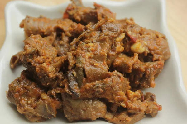 Rendang Daging Curry Ternera Cocina Tradicional Indonesia — Foto de Stock