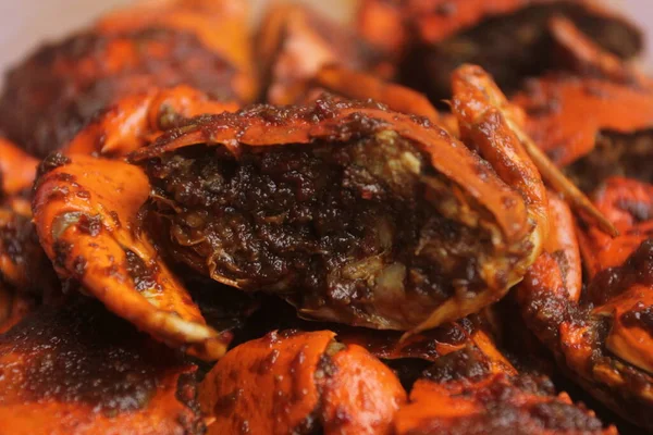 Würzige Krabbe Auf Teller Asiatisches Essen — Stockfoto
