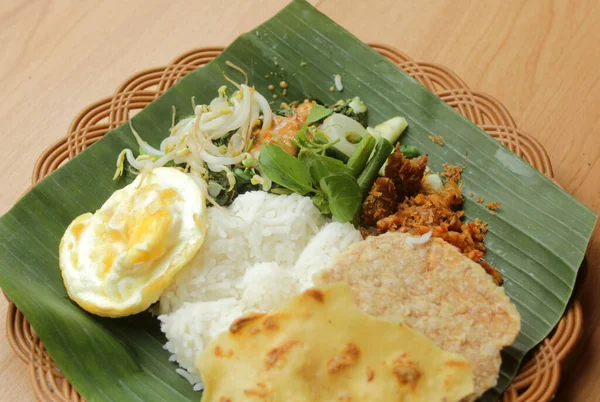 Plate Nasi Pecel Indonesia Cuisine Asian Food — Stock Photo, Image