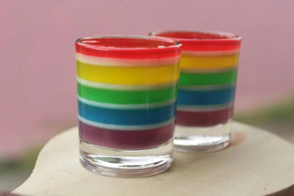 Regenboogpudding Glas — Stockfoto