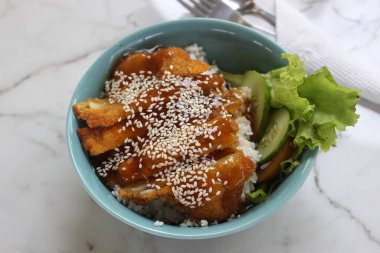 Kızarmış tavuk pilav ve salata ile