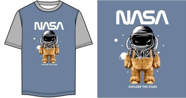 astronot tasarım şablonu t-shirt grafik tasarım vektör çizimi 
