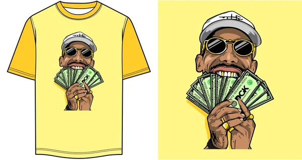 Desenho Animado Vetor Ilustração Personagem Masculino Com Dinheiro Mão Sobre — Vetor de Stock