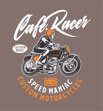 Cafe Racer Speed Maniac özel motosiklet tişörtü grafik tasarım vektör çizimi 