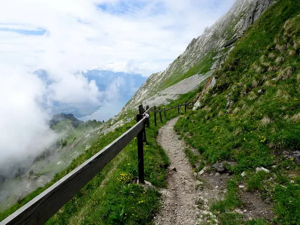 在沃州的斯威斯阿尔卑斯山的小径上远足 — 图库照片