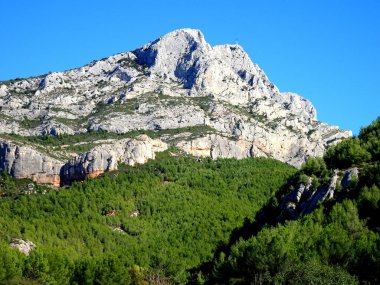 Sainte Victoire Dağı, ormanın tepesinde, Aix en Provence, Fransa yakınlarında.,