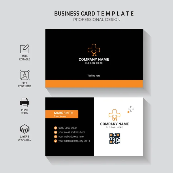 Szakmai Medical Doctor Healthcare Business Card Design Kétoldalú Tiszta Egyszerű — Stock Vector