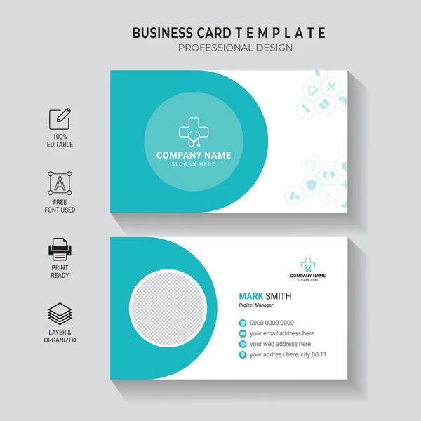 Professionele Arts Gezondheidszorg Business Card Design Dubbelzijdig Schoon Eenvoudig Corporate — Stockvector