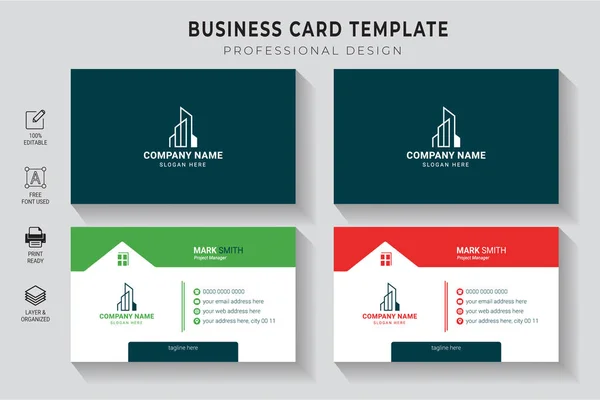 Real Estate House Property Corporate Business Card Design Template — Stockový vektor