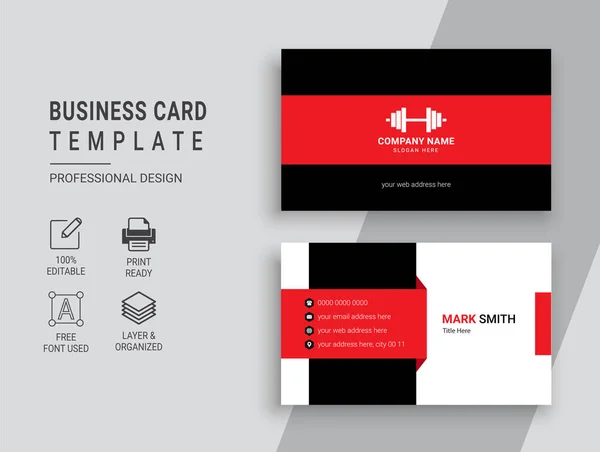 Gym Fitness Business Card Design Layout Template — Stock Vector