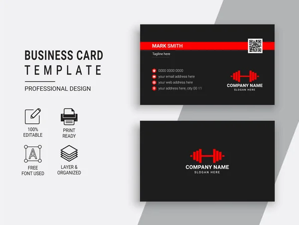 Gym Fitness Business Card Design Layout Template — Stock Vector