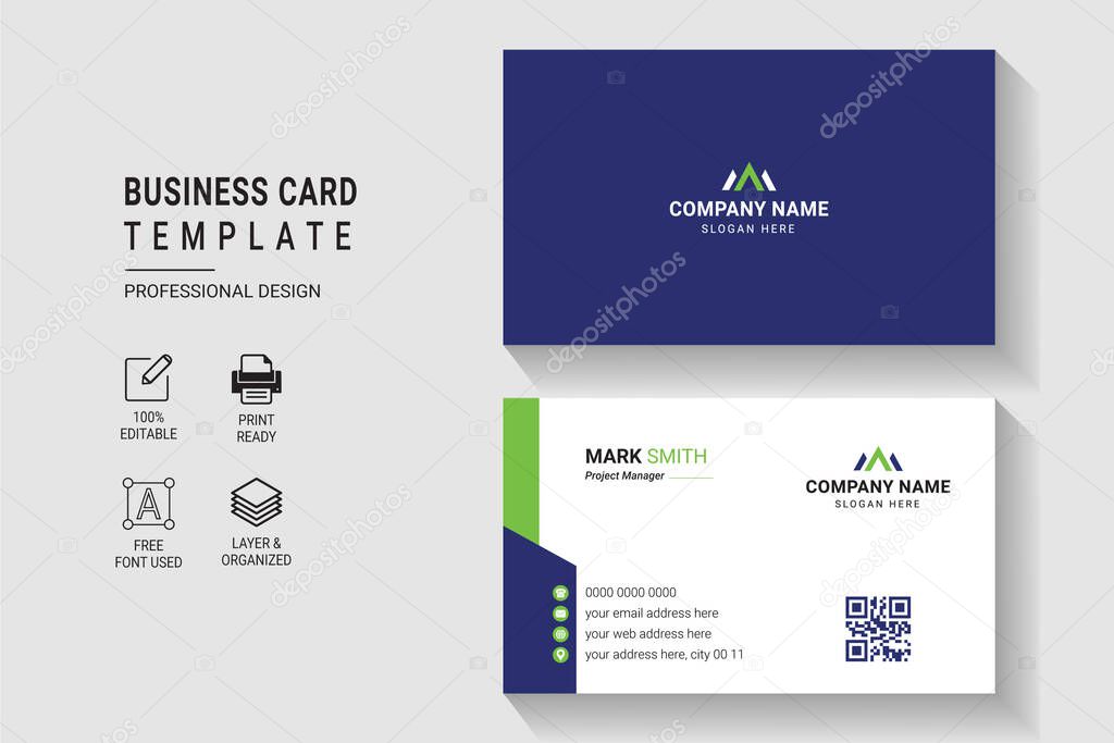 Multipurpose Modern Corporate Business Card Design Template Double Side With Professional Elegant